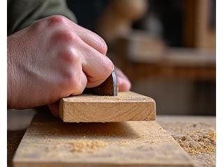 Woodworker operating a precision saw to shape a wooden board