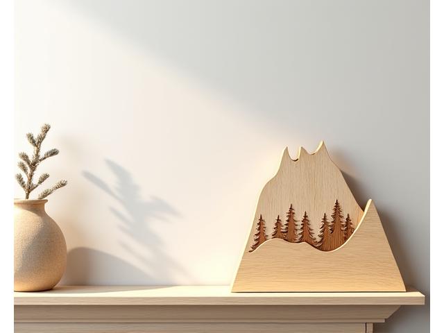 Decorative carved pine mountain range art piece